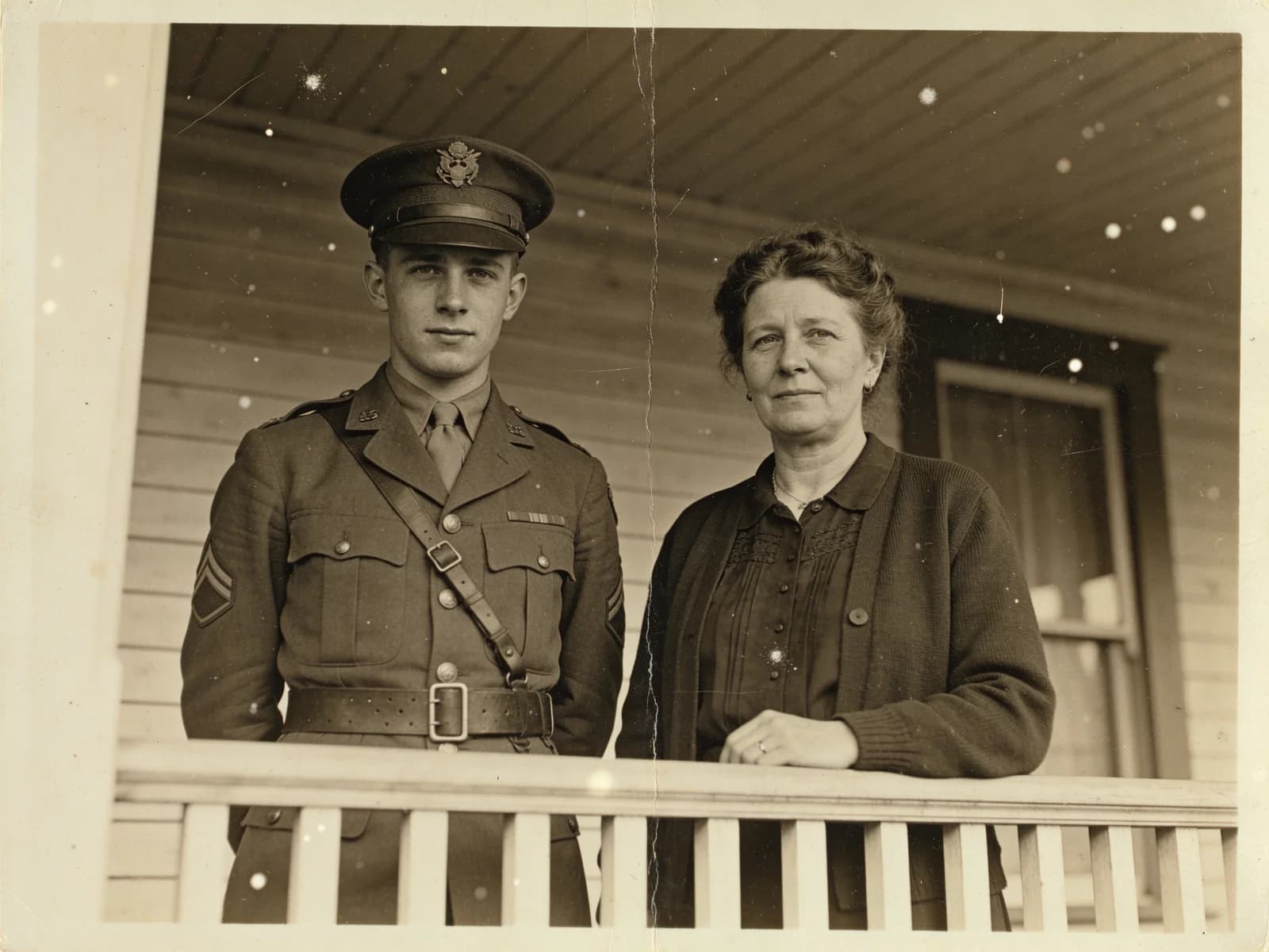 Old photo restoration example — damaged scan vs restored photo — before