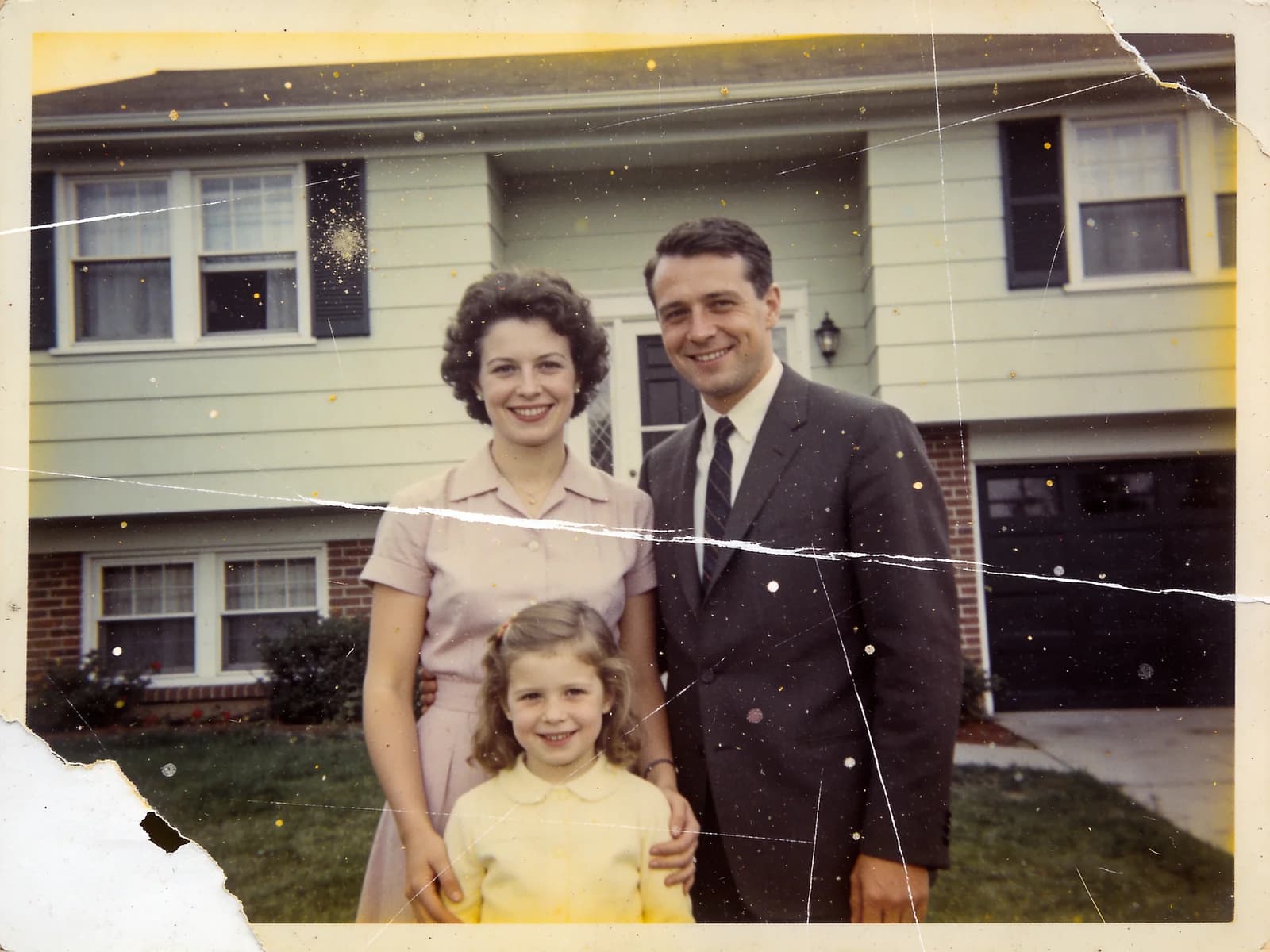 Old photo restoration example — damaged scan vs restored photo — before